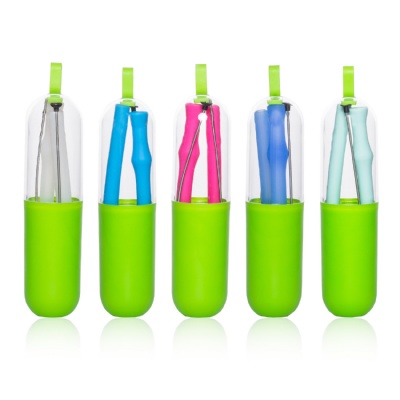 Foldable Silicone Straws w/ Cleaning Brushes Carrying Case