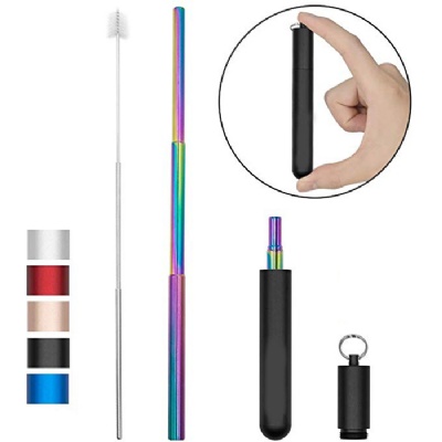 Telescopic Stainless Steel Rainbow Straw w/ Case Brush