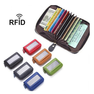 Leather Credit Card Protector RFID Wallet w/ Zipper