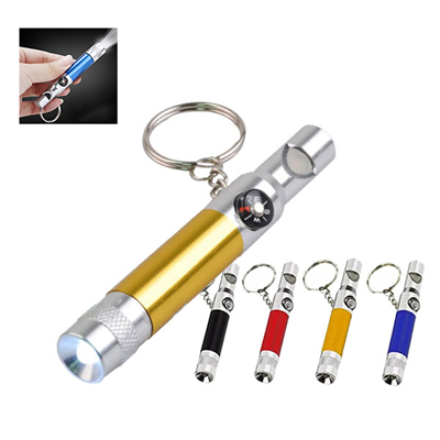 Whistle Keychain With LED Flashlight and Compass